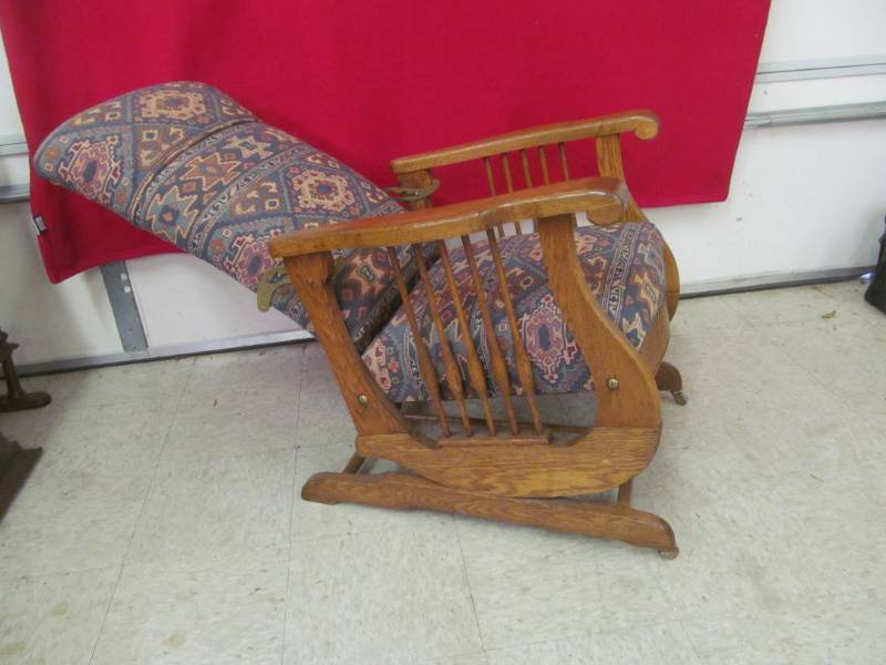 lot 34 image: Vintage Bent wood Rocker Recliner (Wood Front Wheels)