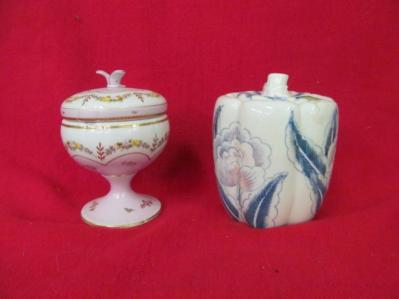 lot 57 image: Jar with lid, lidded hand painted candy dish