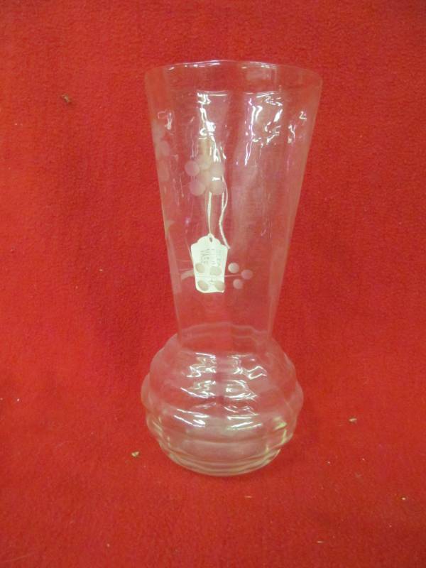 lot 65 image: Clear etched glass vase 10 tall