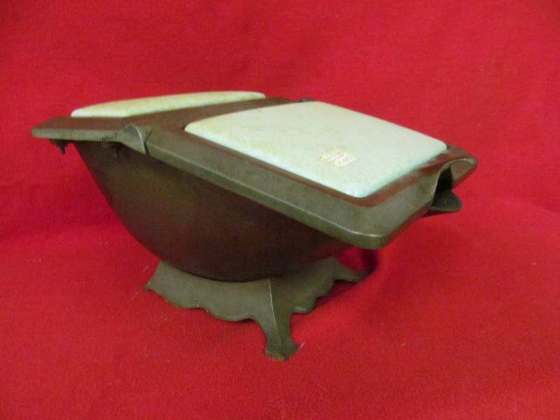 lot 129 image: Iron enamel coal scuttle