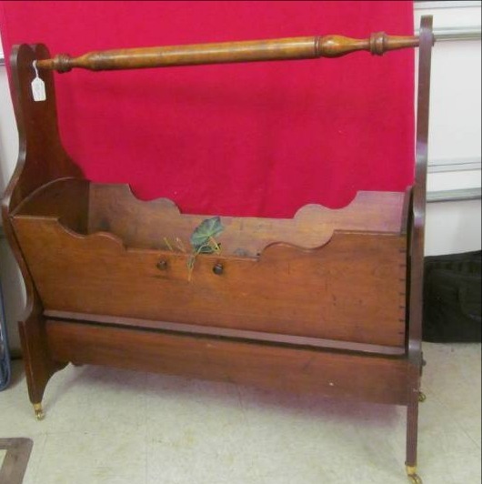 lot 159 image: Vintage walnut Swinging Cradle Circa 1840s handmade (45 x 46)