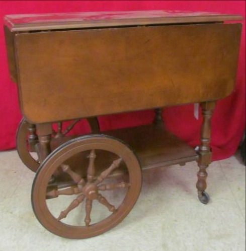 lot 163 image: Drop leaf serving tea cart with extra tray on bottom