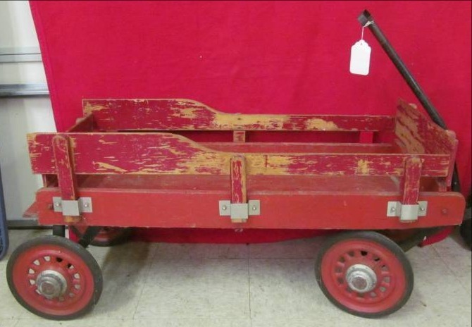 lot 166 image: Vintage red wood wagon with rails
