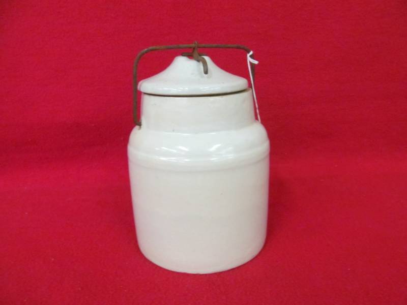 lot 170 image: Stoneware crock canning jar with lid and bale wire lock