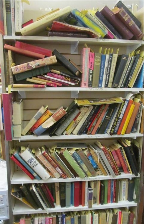 lot 189 image: Shelf rack of books, variety of books (Christmas, Religion, Chicken Soup for the Soul, & more) shelf rack not included