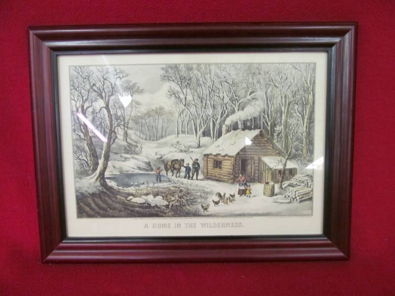 lot 191 image: Currier & Ives reprint from Litho A Home in the Wilderness