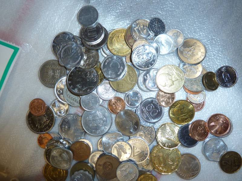 bag of foreign coins - these are real coins from other countries around the world, fun teaching tool