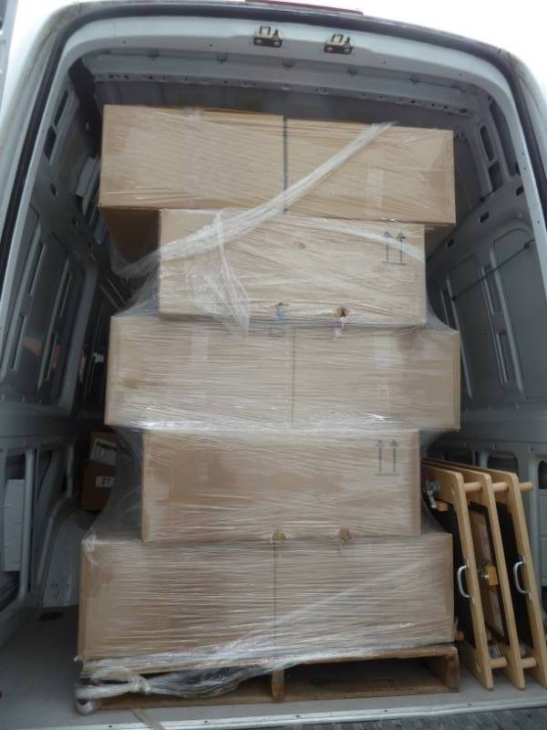 pallet of 15 double wall cardboard boxes measuring 30x20x12 with foam inserts for shipping, can be cut to fit,  350 lbs per sq in bursting test strength, 120 lb weight limit