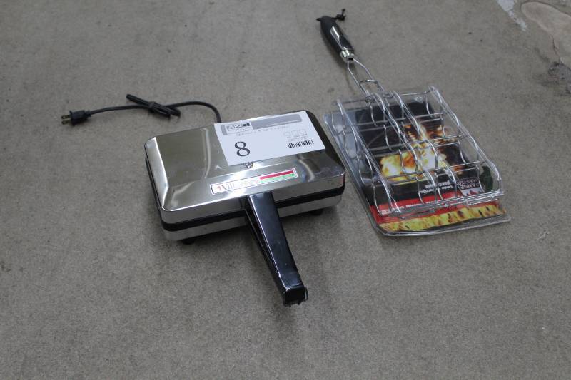 VillaWare Quattro Pizzelle Baker w Manual, Corn-On-The-Cob BBQ Basket