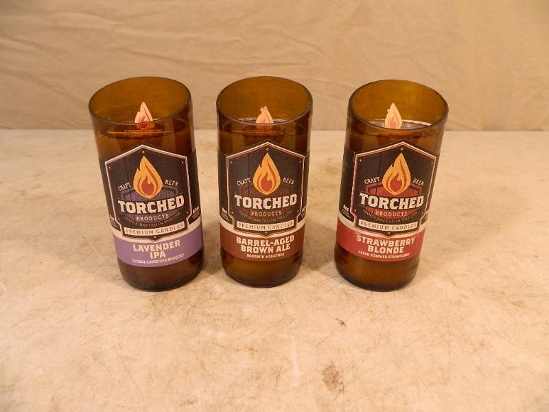 lot 22 image: 3 New Torched Craft Beer Candles