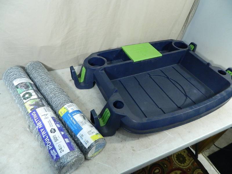 lot 73 image: New Wheelbarrow Caddy and 2 New Rolls of FencingWire