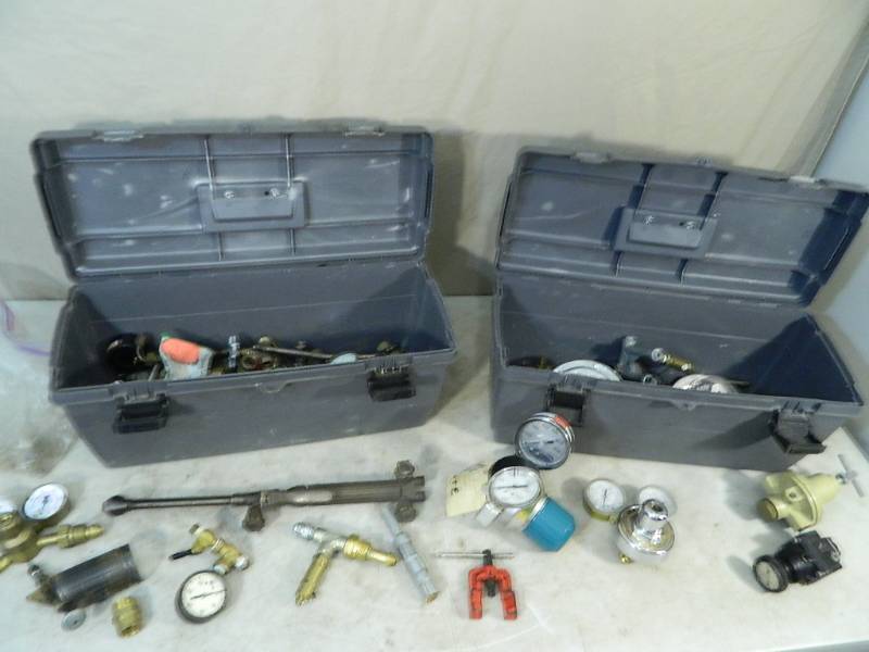 lot 94 image: 2 Boxes of Torch Parts, Gauges, and Fittings