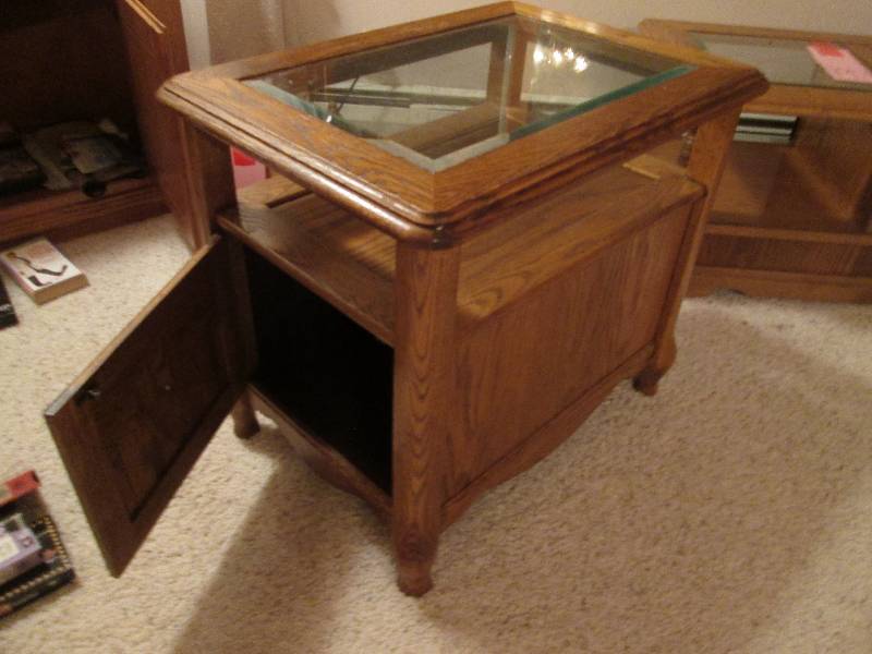 lot 198 image: wood and glass top side table ...