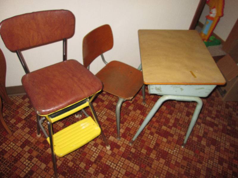lot 349 image: vintage school desk and step stool...