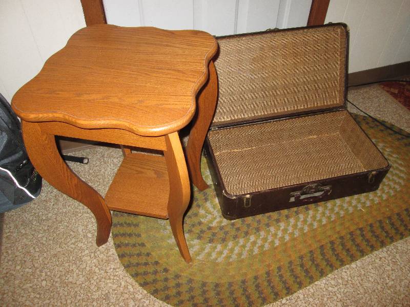 lot 356 image: Plant stand and vintage suitcase...