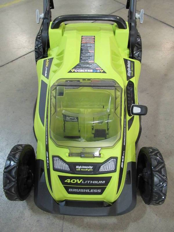 lot 12 image: BROKEN HANDLE - Ryobi 40V 20 IN. BRUSHLESS MOWER - BATTERY & CHARGER NOT INCLUDED