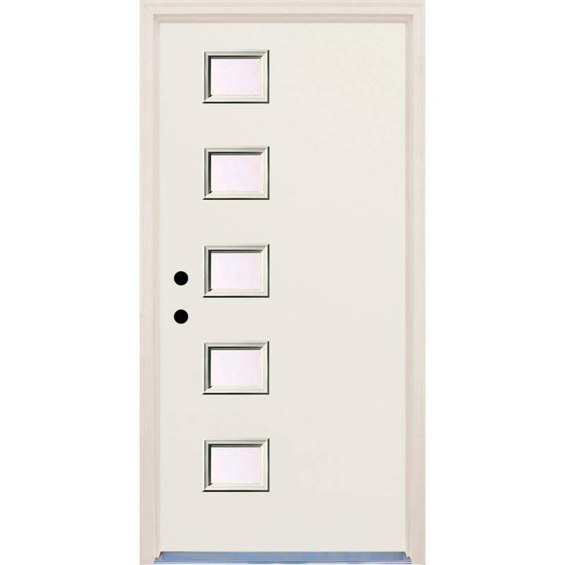 lot 47 image: Builders Choice 36 in. x 80 in. Right-Hand Raw 5 Lite Clear Glass Unfinished Fiberglass Prehung Front Door with Brickmould