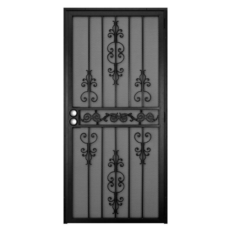lot 55 image: Unique Home Designs 36 in. x 80 in. El Dorado Black Surface Mount Outswing Steel Security Door with Heavy-Duty Expanded Metal Screen
