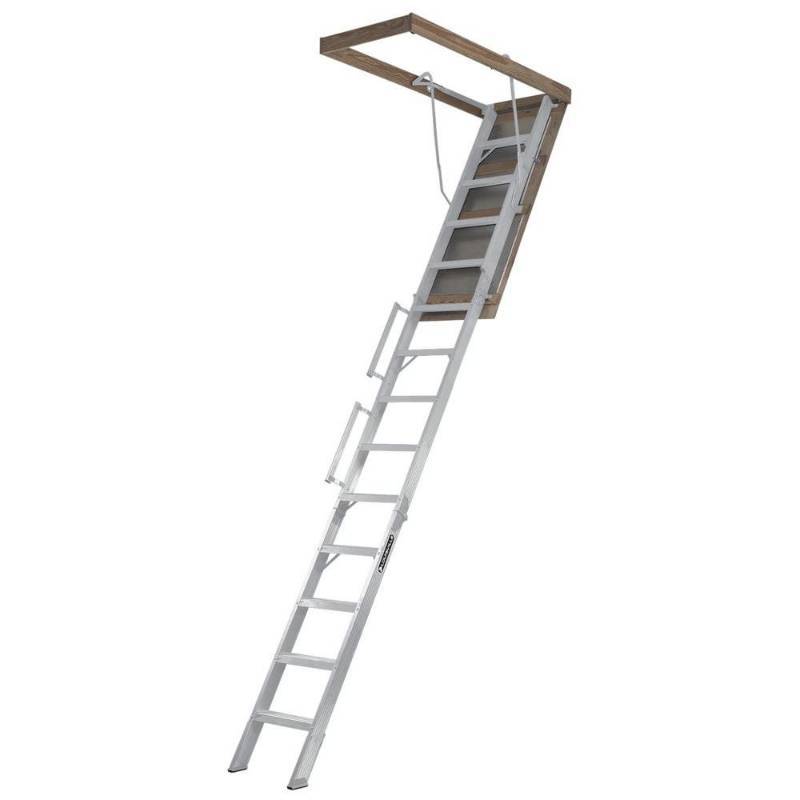 lot 65 image: Louisville Ladder Everest 10 ft. - 12 ft., 22.5 in. x 63 in. Aluminum Attic Ladder with 350 lb. Load Capacity