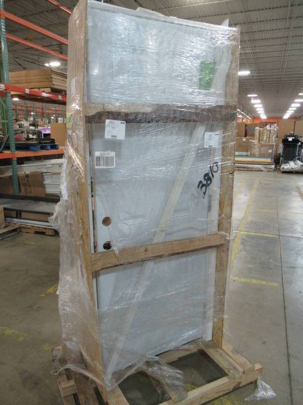 lot 56 image: Steves & Sons 30 in. x 80 in. Premium 6-Panel Primed White Steel Prehung Front Door with 30 in. Left-Hand Outswing and 4 in. Wall