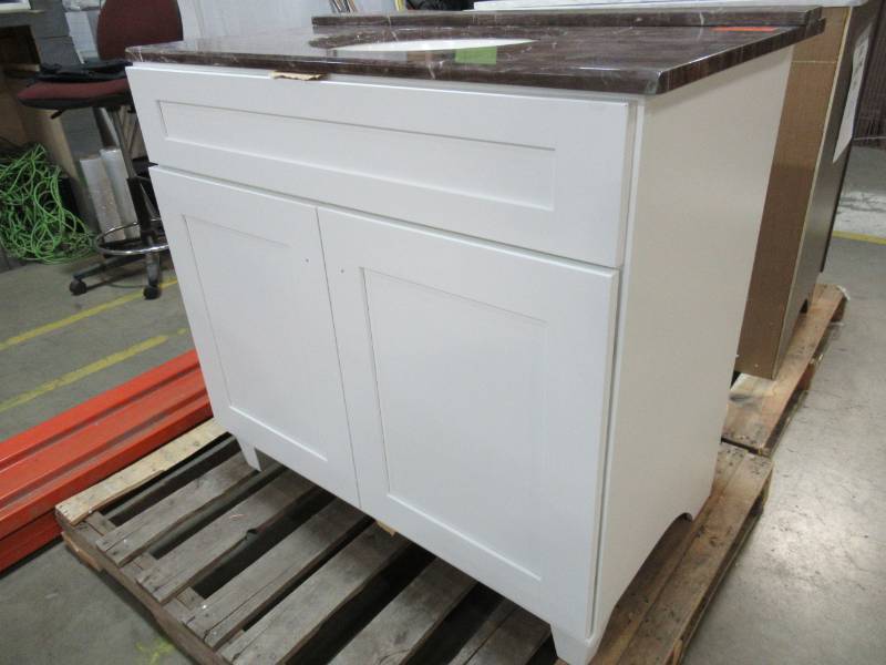lot 63 image: Home Decorators Collection Creeley 36 in. Vanity Cabinet in Classic White, Model 19EVSDB36