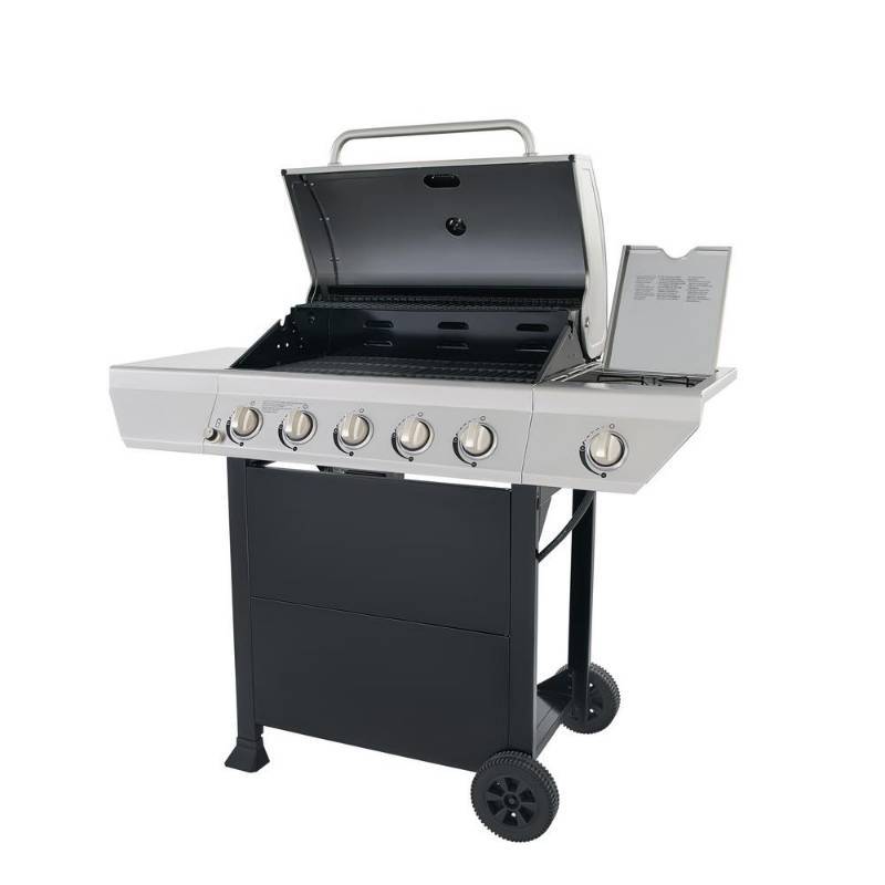 lot 22 image: Nexgrill 5-Burner Propane Gas Grill in Stainless Steel with Side Burner and Black Cabinet