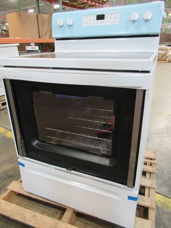 lot 67 image: Whirlpool Smooth Surface Freestanding 5-Element 5.3-cu ft Self-Cleaning Electric Range (White) (Common 30 Inch Actual 29.875-in) WFE505W0HW - DAMAGED