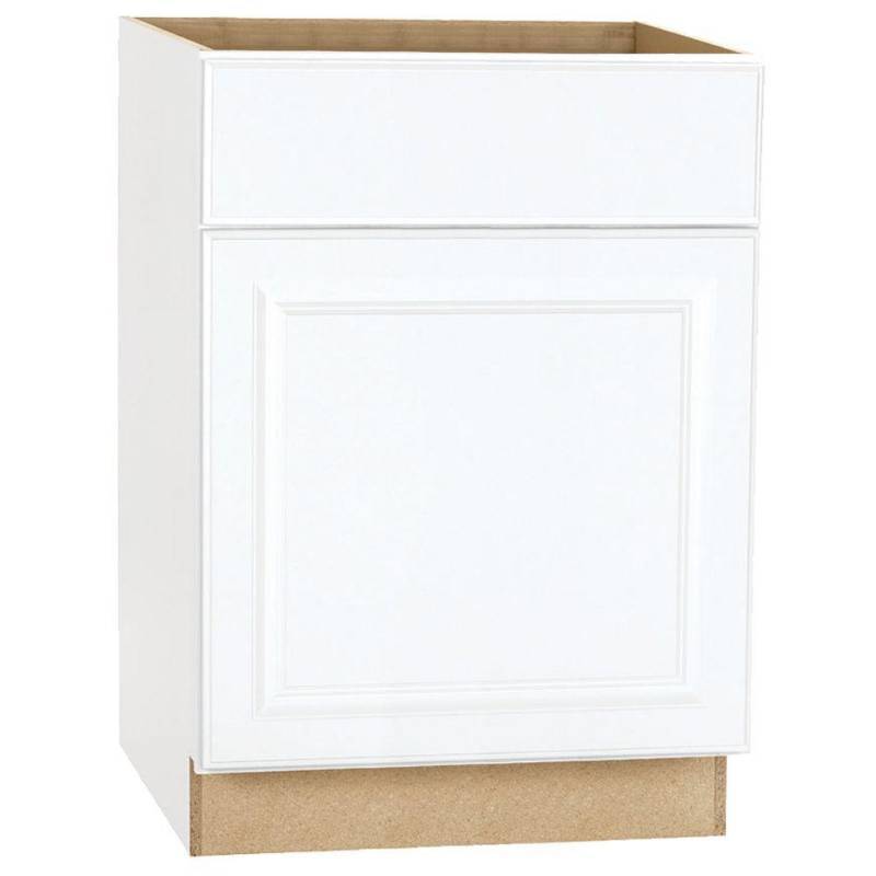 lot 133 image: Hampton Bay Assembled 24x34.5x24 in. Base Kitchen Cabinet Single Drawer With Ball-Bearing Drawer Glides in Satin White, Model KB24-SW.