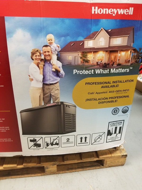 lot 37 image: Honeywell 17kw Open Box Automatic Air-Cooled Home Standby Generator w transfer switch
