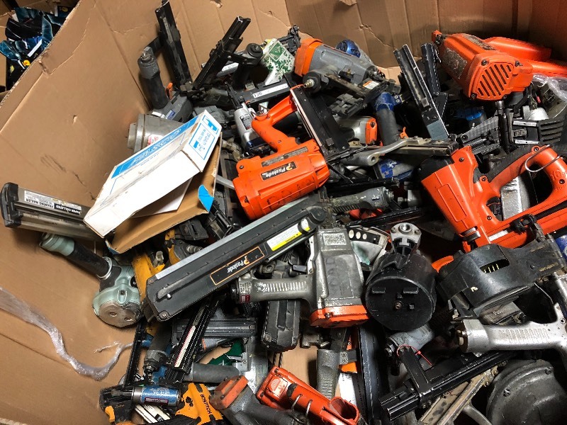 lot 40 image: Salvage Gaylord with assorted nailers, staplers, bandingstrappin tools For Parts or Repair