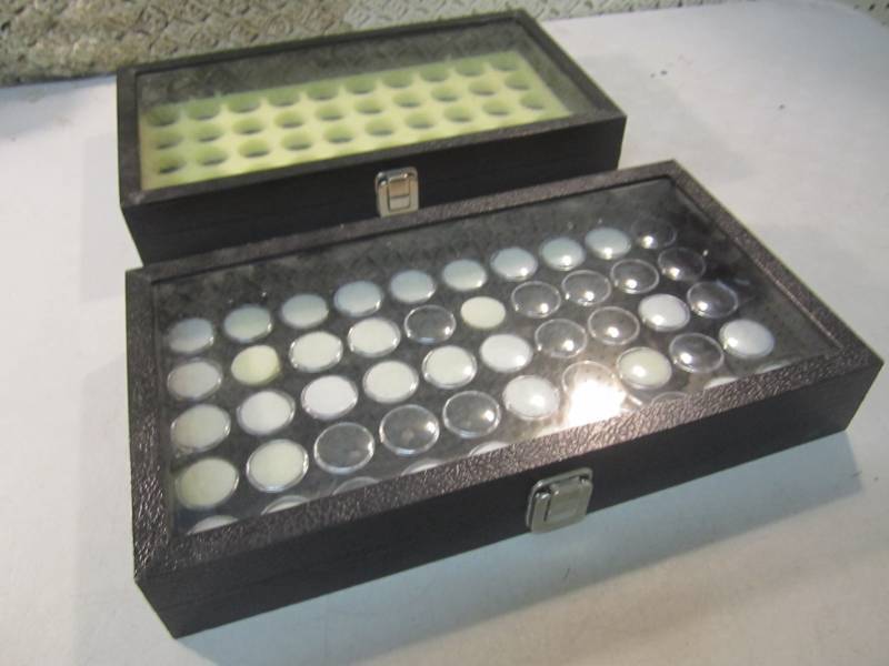 lot 43 image: 2 Glass Top Display Boxes 14.75 x ...