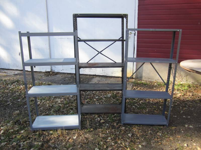 lot 77 image: Lot of 3 Metal Shelving Units  RED...