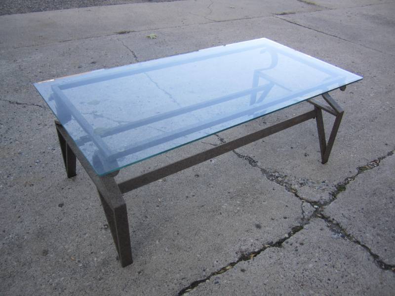 lot 100 image: Glass Top Metal Frame Coffee Table...