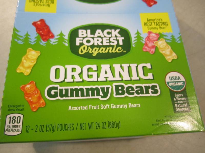 lot 128 image: Box of 12 Bags of Organic Gummy Bea...