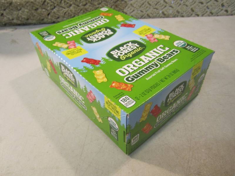lot 129 image: Box of 12 Bags of Organic Gummy Bea...