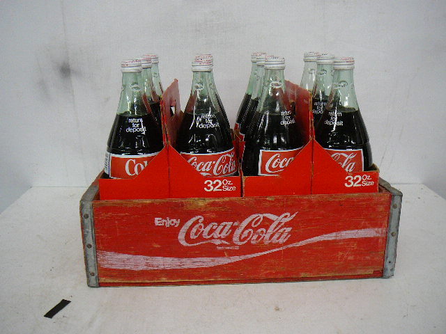 lot 36 image: Wooden Coke Crate & Coke Bottles