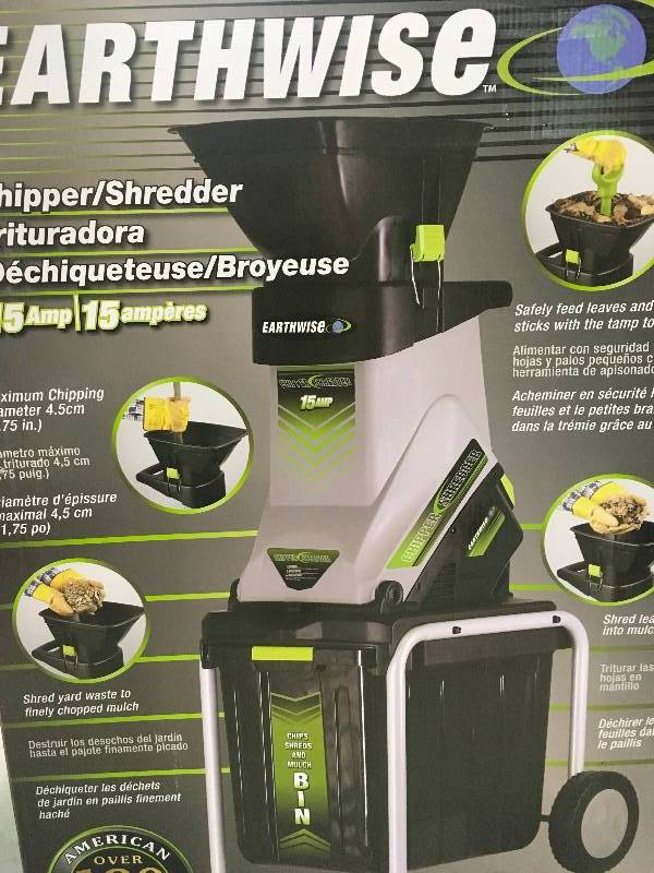 lot 1 image: Earthwise 1.25 in. 15 Amp Electric Corded Chipper Shredder in good working condition