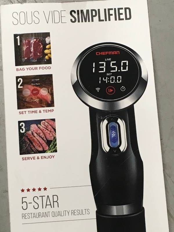 lot 11 image: Chefman Bluetooth and Wi-Fi Compatible Sous Vide Cooker -Black (RJ39-V2-B) open box not used