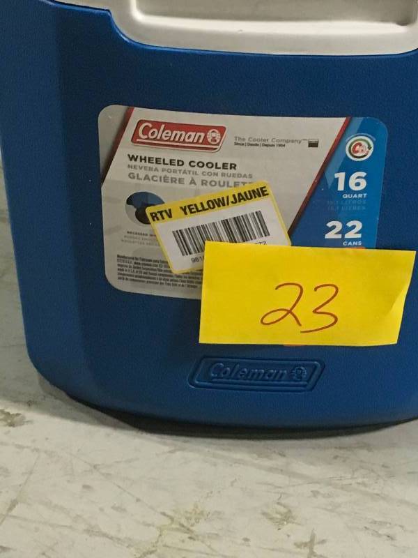 lot 23 image: Coleman 16-qt Personal Wheeled Cooler, Blue not used