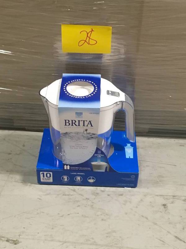 lot 28 image: Brita Lake Model Color Series 10 Cup Capacity Water Pitcher w 1 Filter - White open box not used