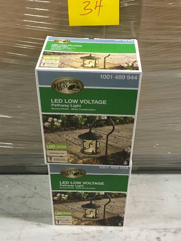 lot 34 image: LOT OF TWO Hampton Bay Low-Voltage Bronze Outdoor Integrated LED Floral Shepherd Hook Landscape Path Light not used