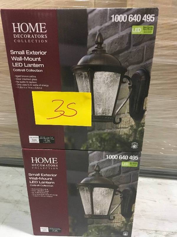 lot 35 image: LOT OF TWO Home Decorators Collection Aged Bronze Patina Outdoor LED Wall Lantern not used