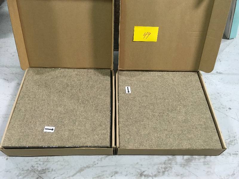 lot 49 image: LOT OF 2 CASES TrafficMASTER Chestnut Ribbed Texture 18 in. x 18 in. Carpet Tile (16 TilesCase) open box not used