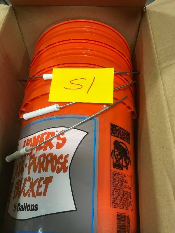 lot 51 image: The Home Depot 5 Gal. Homer Bucket CASE OF 3 open box not used