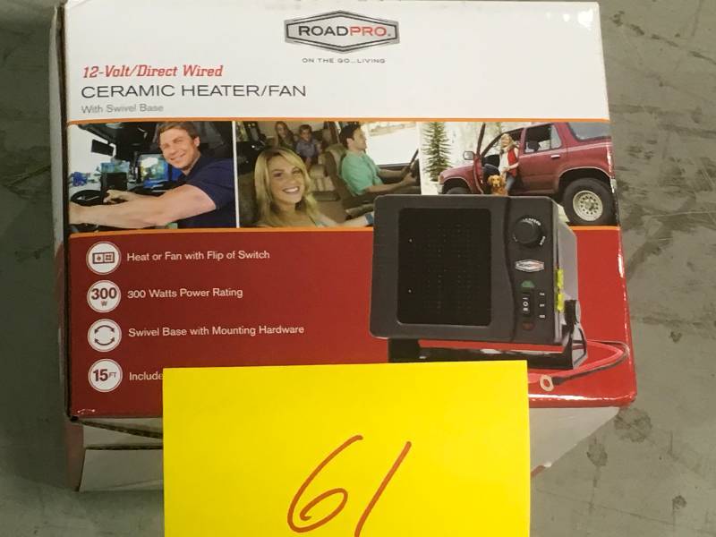 lot 61 image: RoadPro 12-Volt Direct Hook-Up Ceramic Heater Fan with Swivel Base