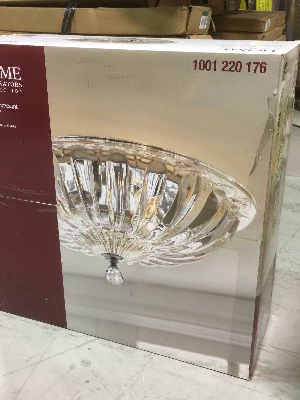 lot 68 image: Hampton Bay Vintage Collection 15.75 in. 3-Light Chrome Flushmount with Glass Shade new
