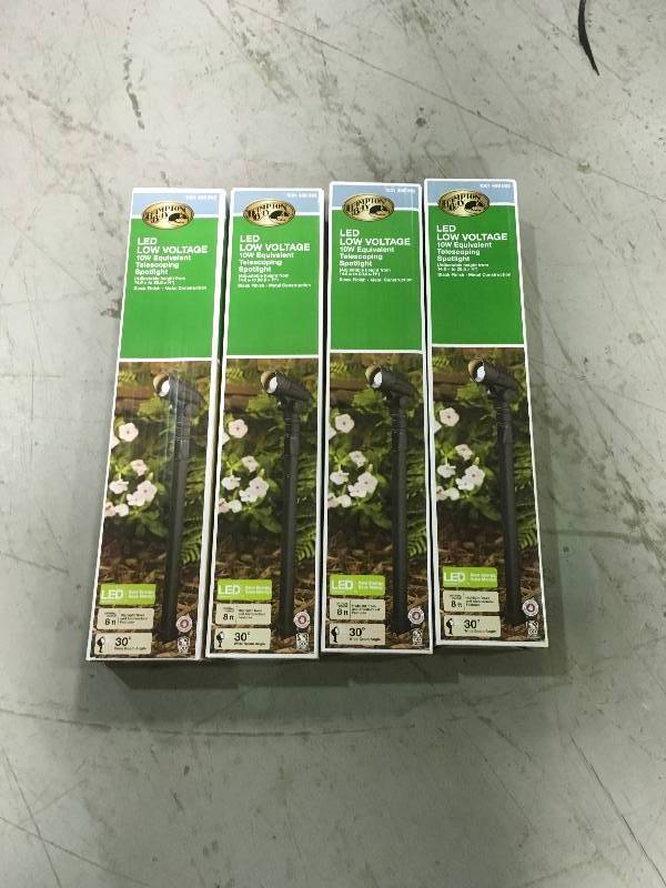 lot 73 image: LOT OF 4 Hampton Bay Low-Voltage 10-Watt Equivalent Black Outdoor Integrated LED Landscape Telescoping Spot Light new