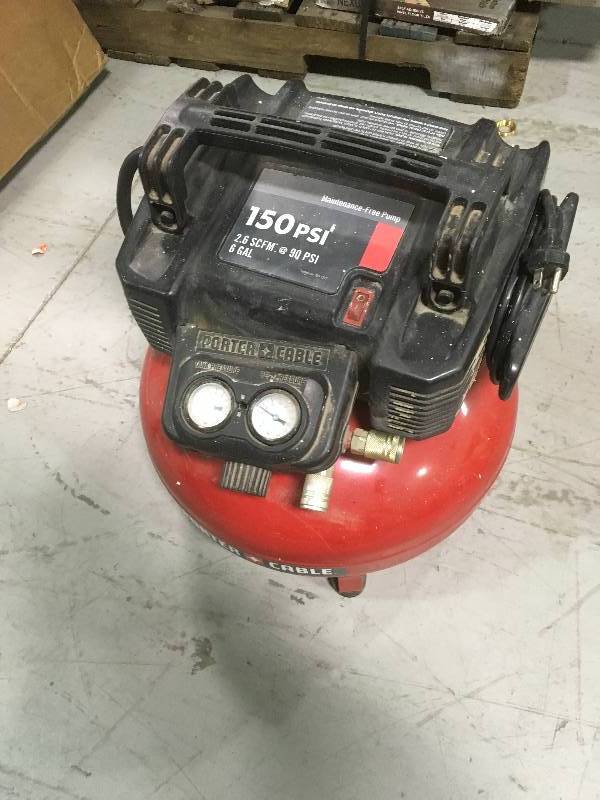 lot 86 image: Porter-Cable 6 Gal. 150 PSI Portable Electric Pancake Air Compressor  Used in good working cond.
