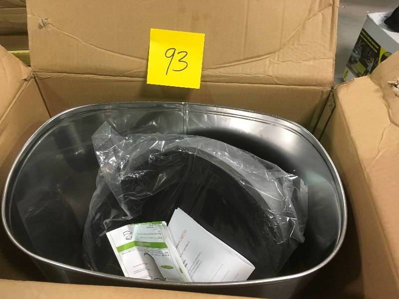 lot 93 image: NINESTARS 13.2 Gal. Stainless Steel Motion-Sensing Touchless Infrared Trash Can open box not used
