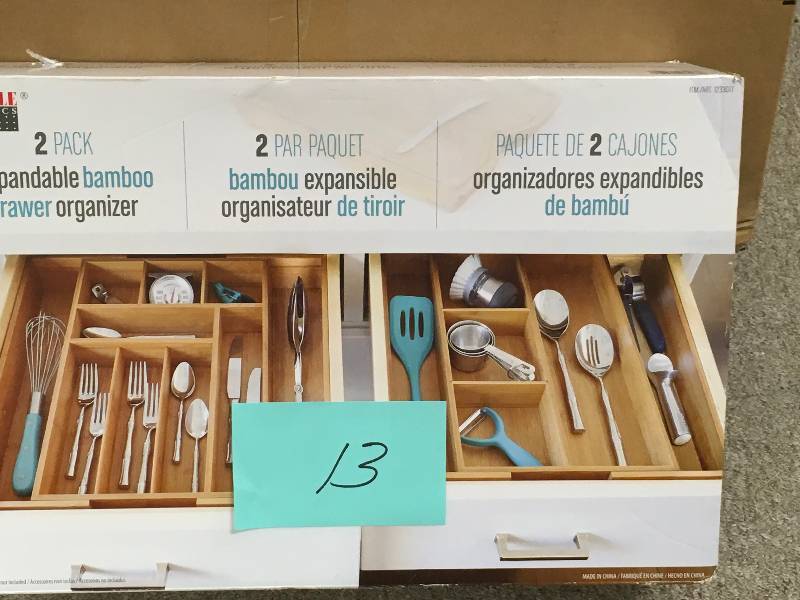 lot 13 image: Seville Classics 2-piece Expandable Bamboo Drawer Organizer not used
